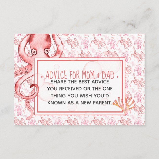 Pink Baby Octopus Baby Shower Advice for Mom & Dad Card (Front)