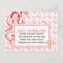 Pink Baby Octopus Baby Shower Advice for Mom &amp; Dad Postcard