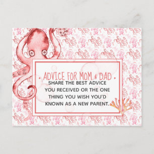 Pink Baby Octopus Baby Shower Advice for Mom & Dad Postcard