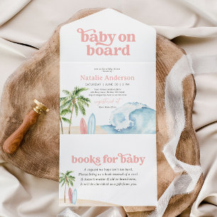 Pink Baby on Board Beach Surf Baby Shower All In One Invitation