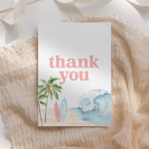 Pink Baby on Board Surf Beach Baby Shower Letterpress Thank You Card
