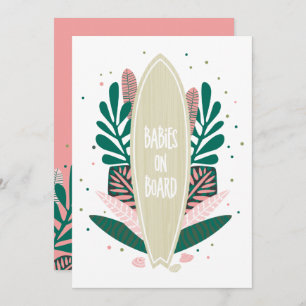 Pink Baby On Board Twins Baby Shower Invitation