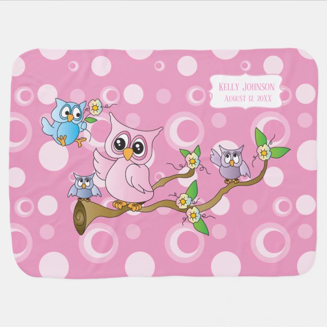 Pink Baby Owl Baby Blanket (Horizontal)