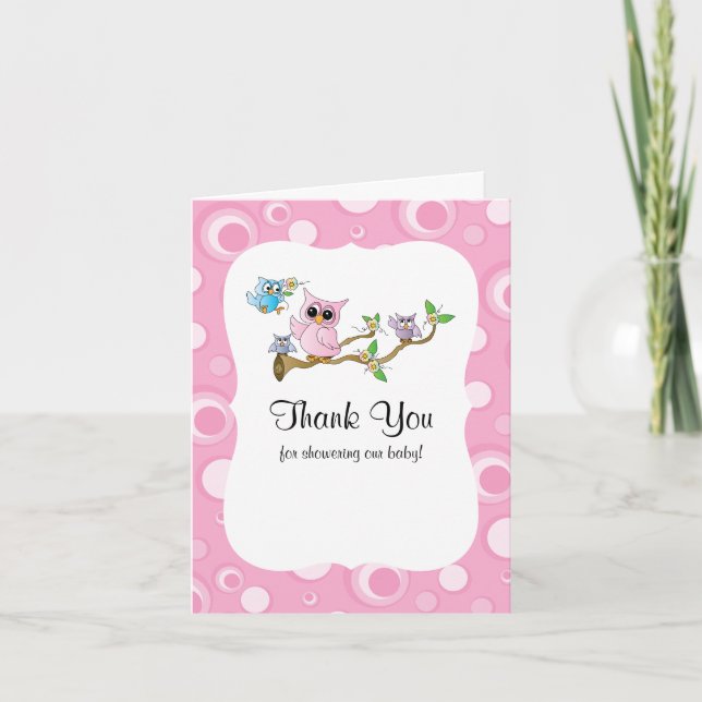 Pink Baby Owl Baby Shower Thank You (Front)