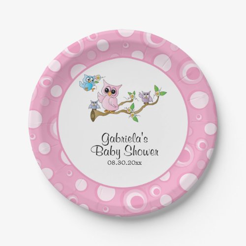 Pink Baby Owl Baby Shower Theme Paper Plates