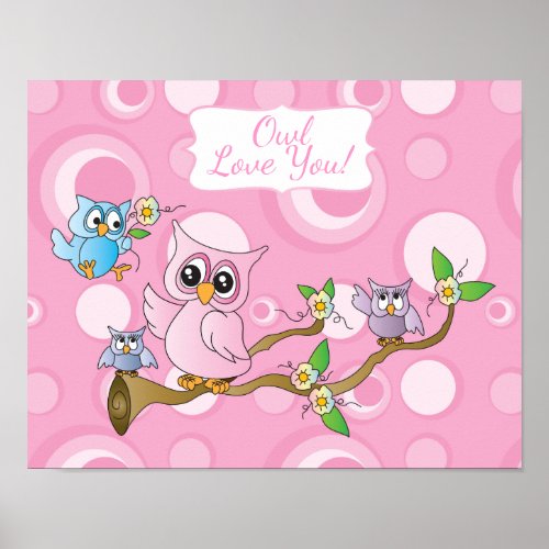 Pink Baby Owl Family Poster