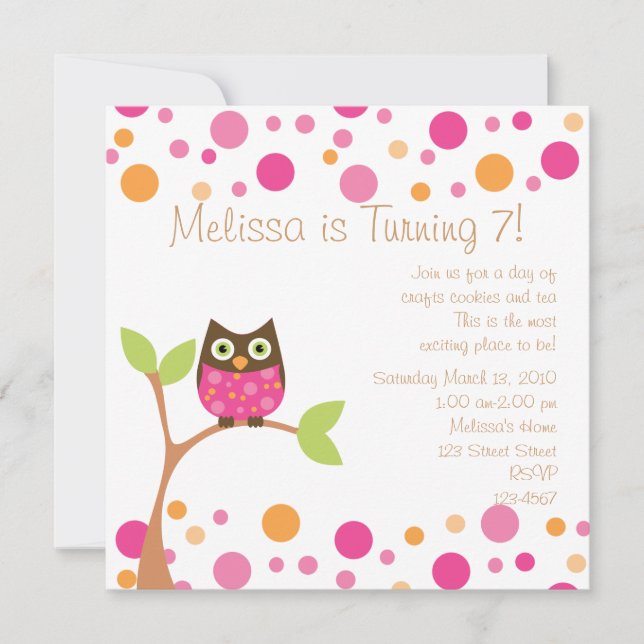 Pink Baby Owl-Hot Pink By Request Invitation (Front)