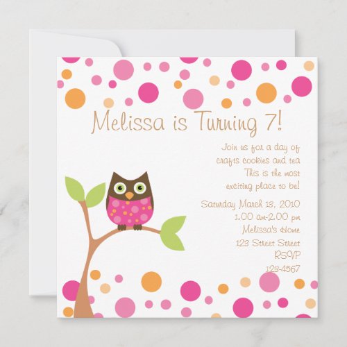 Pink Baby Owl-Hot Pink By Request Personalized Invite