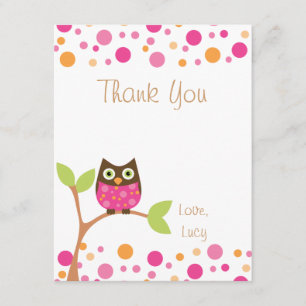 Pink Baby Owl-Hot Pink By Request-Thank You Note Thank You Card