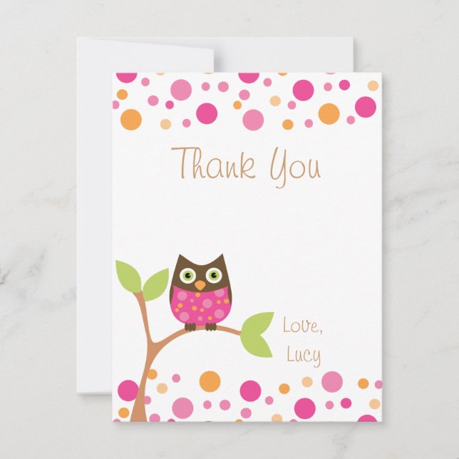 Pink Baby Owl-Hot Pink By Request-Thank You Note Thank You Card (Front)