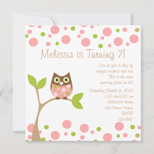 Pink Baby Owl Personalized Invite