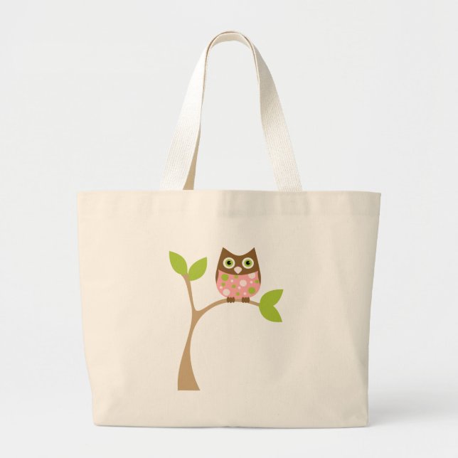 Pink Baby Owl Large Tote Bag (Front)