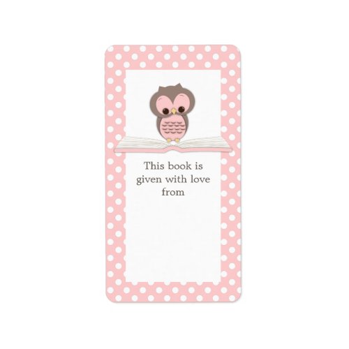 Pink Baby Owl on Book Gift Bookplate Label