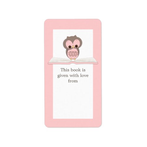 Pink Baby Owl on Book Gift Bookplate Label