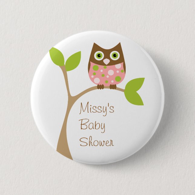 Pink Baby Owl Pinback Button (Front)