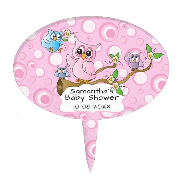 Pink Baby Owl | Shower Theme Cake Topper (Front)