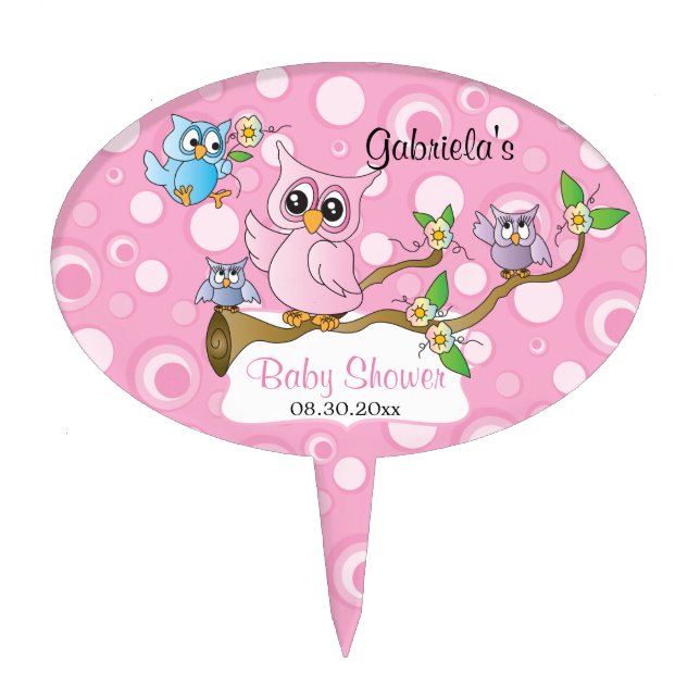Pink Baby Owl | Shower Theme Cake Topper (Front)