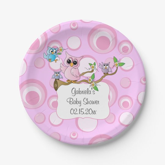 Pink Baby Owl Shower Theme Diy Text Paper Plate Zazzle Com