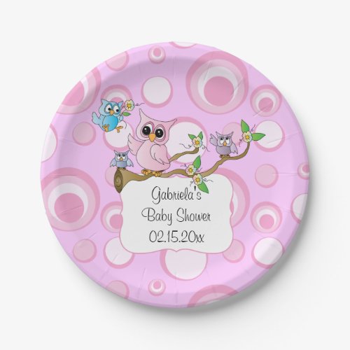 Pink Baby Owl  Shower Theme  DIY Text Paper Plates