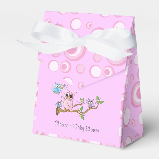 Pink Baby Owl | Shower Theme Favor Boxes (Front Side)