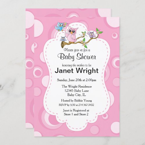 Pink Baby Owl  Shower Theme Invitation