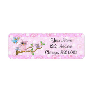 Pink Baby Owl   Shower Theme Label