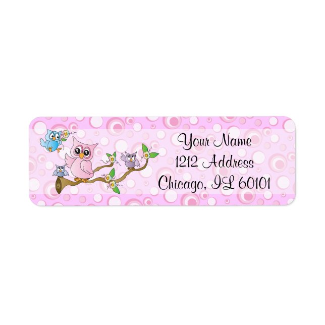 Pink Baby Owl | Shower Theme Label (Front)