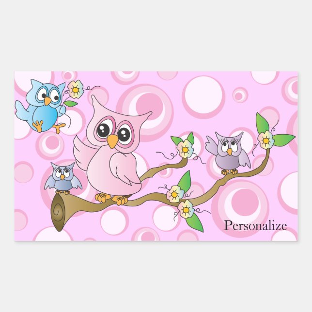 *Pink Baby Owl | Shower Theme Rectangular Sticker (Front)