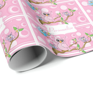 Pink Baby Owl Shower Theme Wrapping Paper