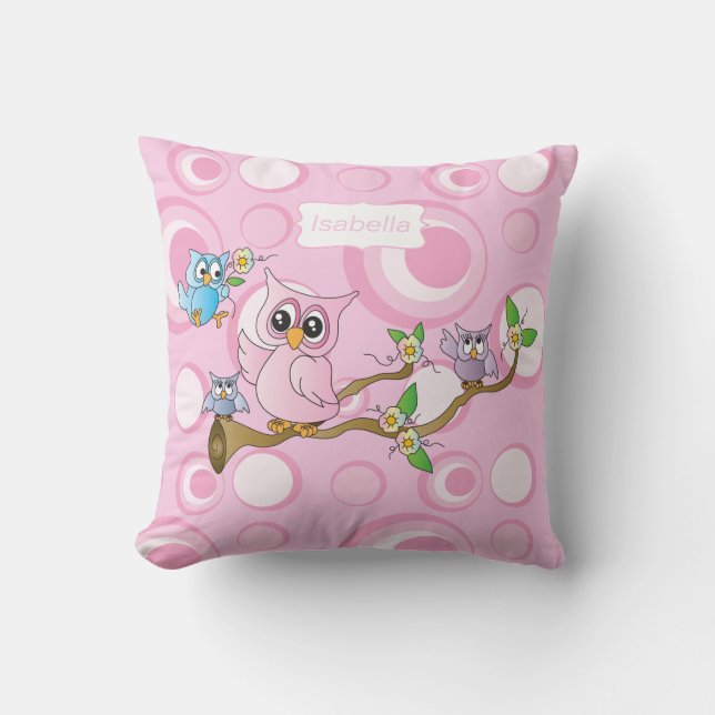 Pink Baby Owl Throw Pillow (Front)