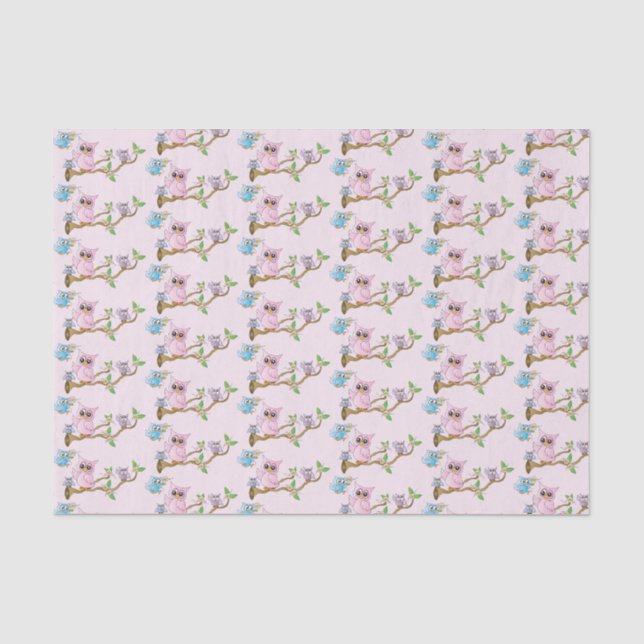 Pink Baby Owls | Baby Shower Tissue Paper (Front)