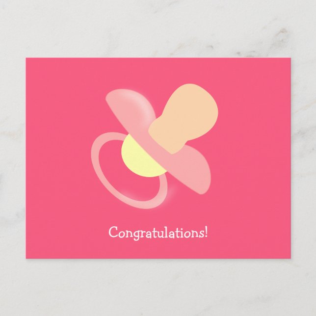 Pink Baby Pacifier Congratulations Custom Postcard (Front)