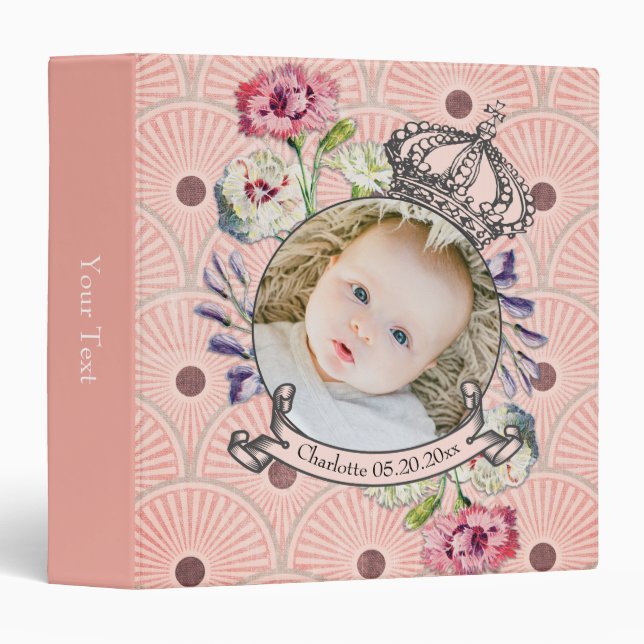 Pink Baby Photo Ephemera Pretty Princess Custom 3 Ring Binder (Front/Spine)