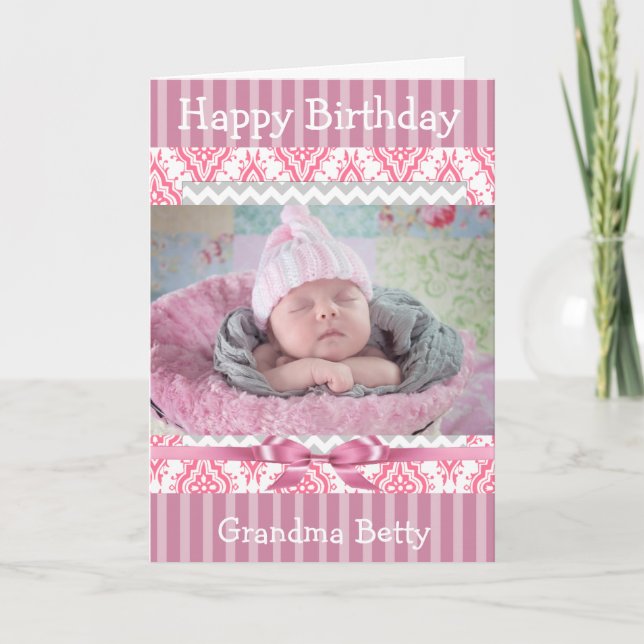 Pink Baby Photo Happy Birthday Grandma Card (Front)