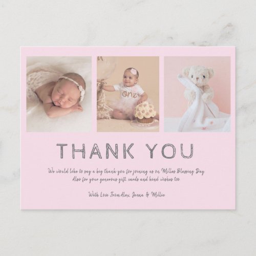 Pink baby photo thank you cards baptismgirls postcard