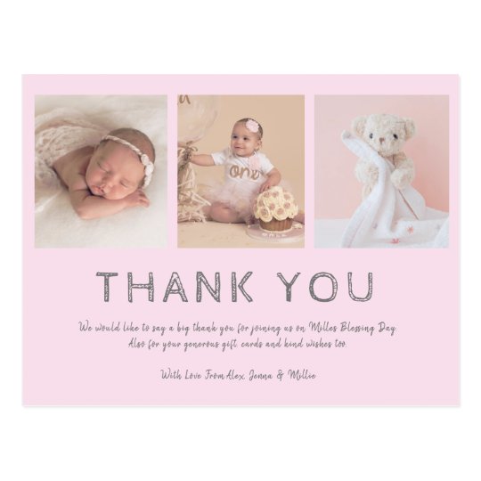 Pink baby photo thank you cards, baptism/girls postcard | Zazzle.com