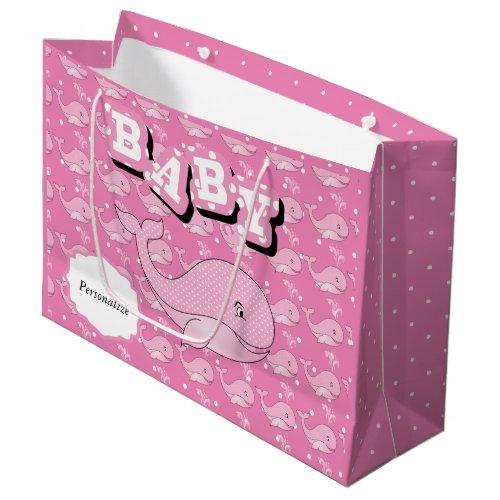 Pink Baby Polka Dotted Whale Large Gift Bag