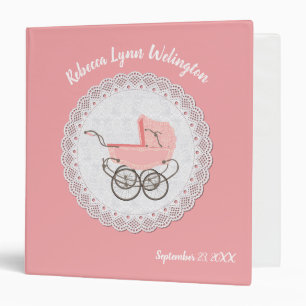 Pink Baby Pram Baby Album 3 Ring Binder