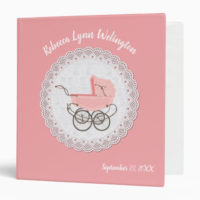 Pink Baby Pram Baby Album 3 Ring Binder (Front/Inside)