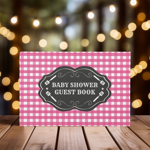 Pink Baby Q Barbeque Rustic Baby Shower Guest Book