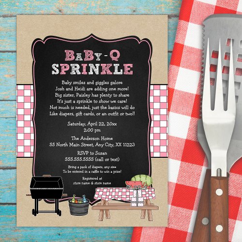 Pink Baby Q Sprinkle BBQ Baby Shower girl baby_q Invitation