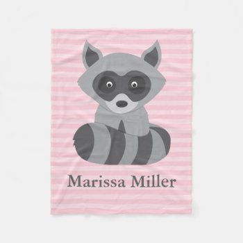 Pink Baby Raccoon Fleece Blanket by cranberrydesign at Zazzle