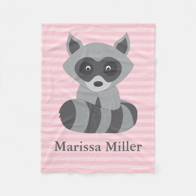 Pink Baby Raccoon Fleece Blanket (Front)
