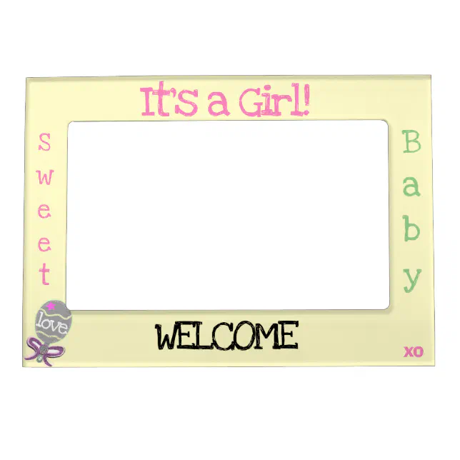Pink Baby Rattle It's A Girl Magnetic Frame | Zazzle