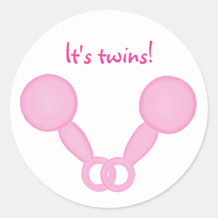 Pink baby rattles, baby shower announce stickers