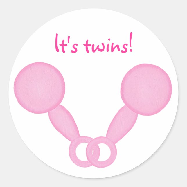 Pink baby rattles, baby shower announce stickers (Front)