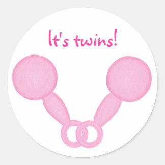 Pink baby rattles, baby shower announce stickers
