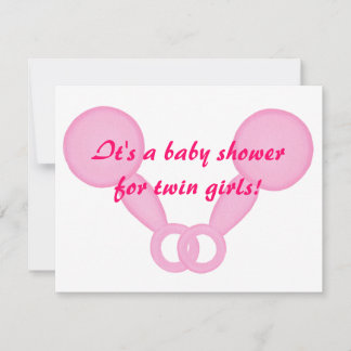 Pink Baby Rattles Twin Girls Shower Invitations