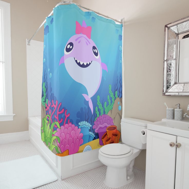 Pink Baby Shark Shower Curtain Zazzle