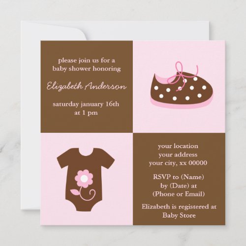 Pink Baby Shoes and Outfit Baby Shower Custom Invites